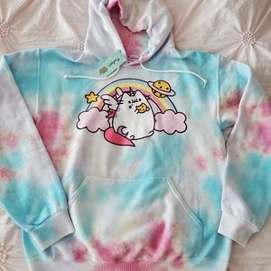 Pusheen Tie Dye Hoodie So Lazy Can't Move Cute Cat- Medium